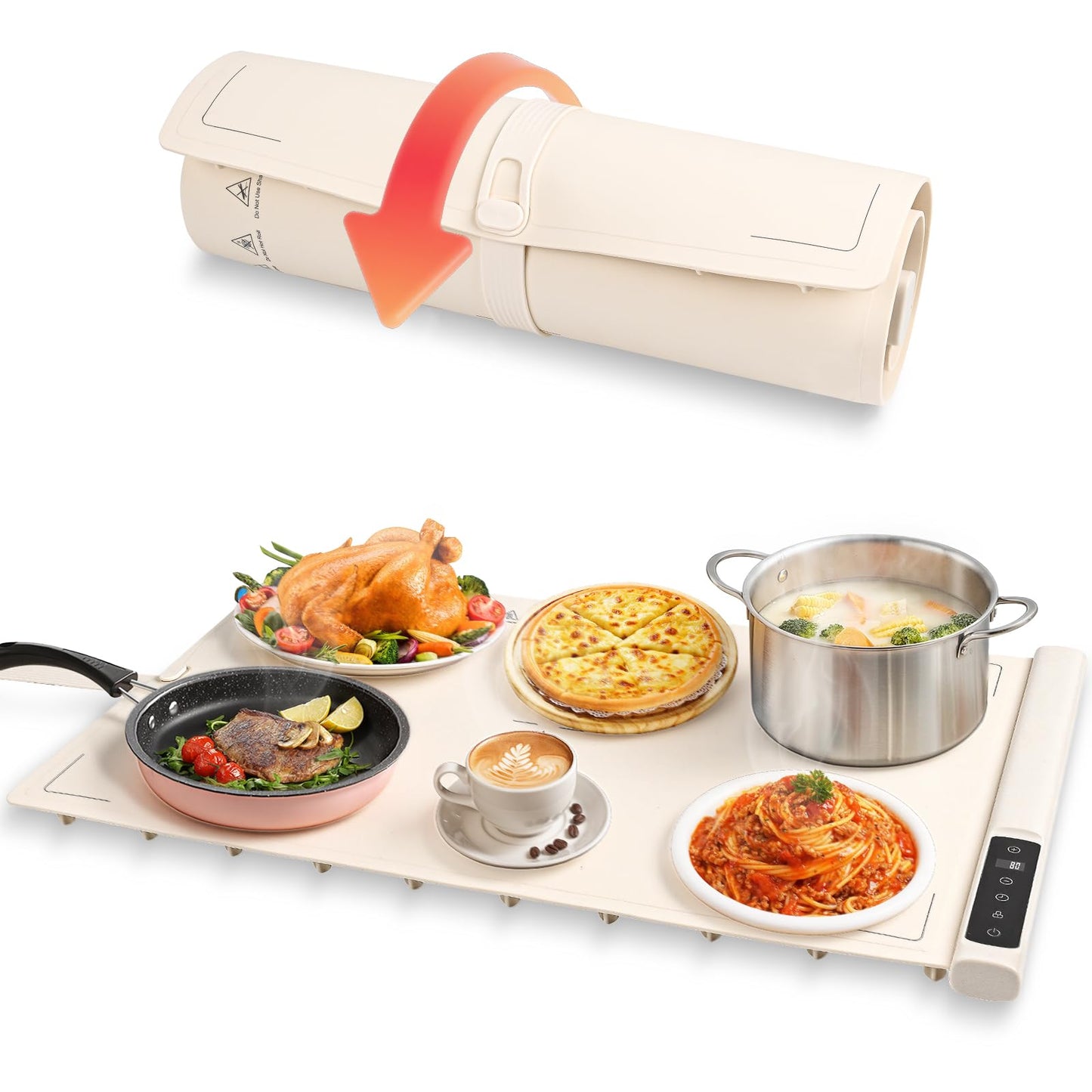 Faltbare elektrische Warmhalteplatte mit Timer & Kinderschloss, Beige
