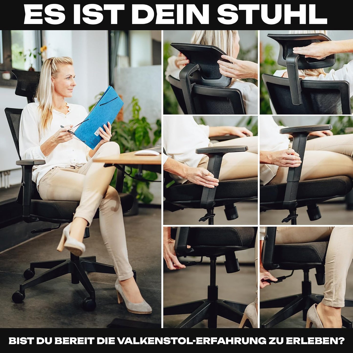 Ergonomischer Bürostuhl M3 mit Lendenwirbelstütze, M3 Klassik (Schwarz)
