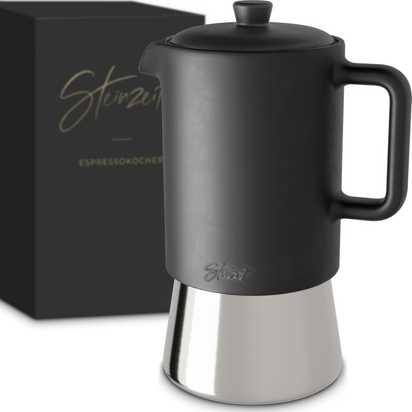 Espressokocher für Induktion (300ml), Espressokocher Schwarz