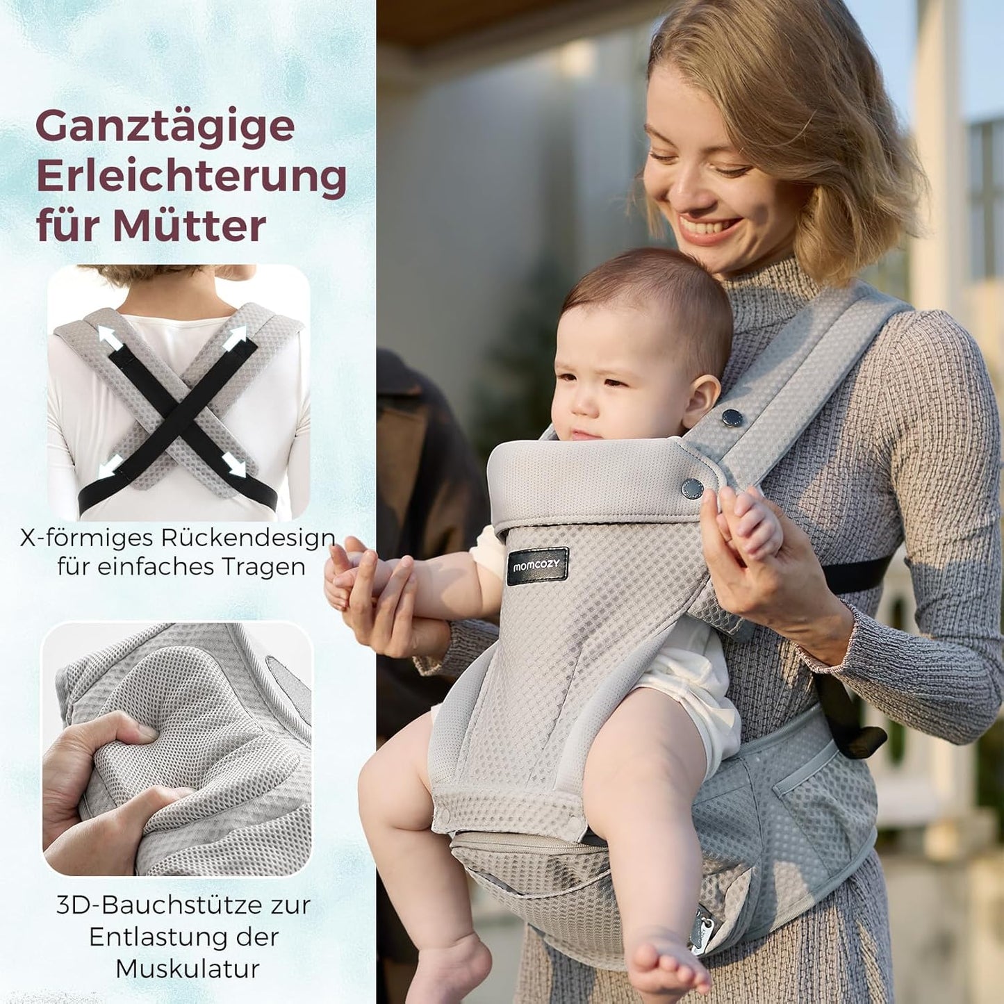 Babytrage mit Hüftkissen, Grau