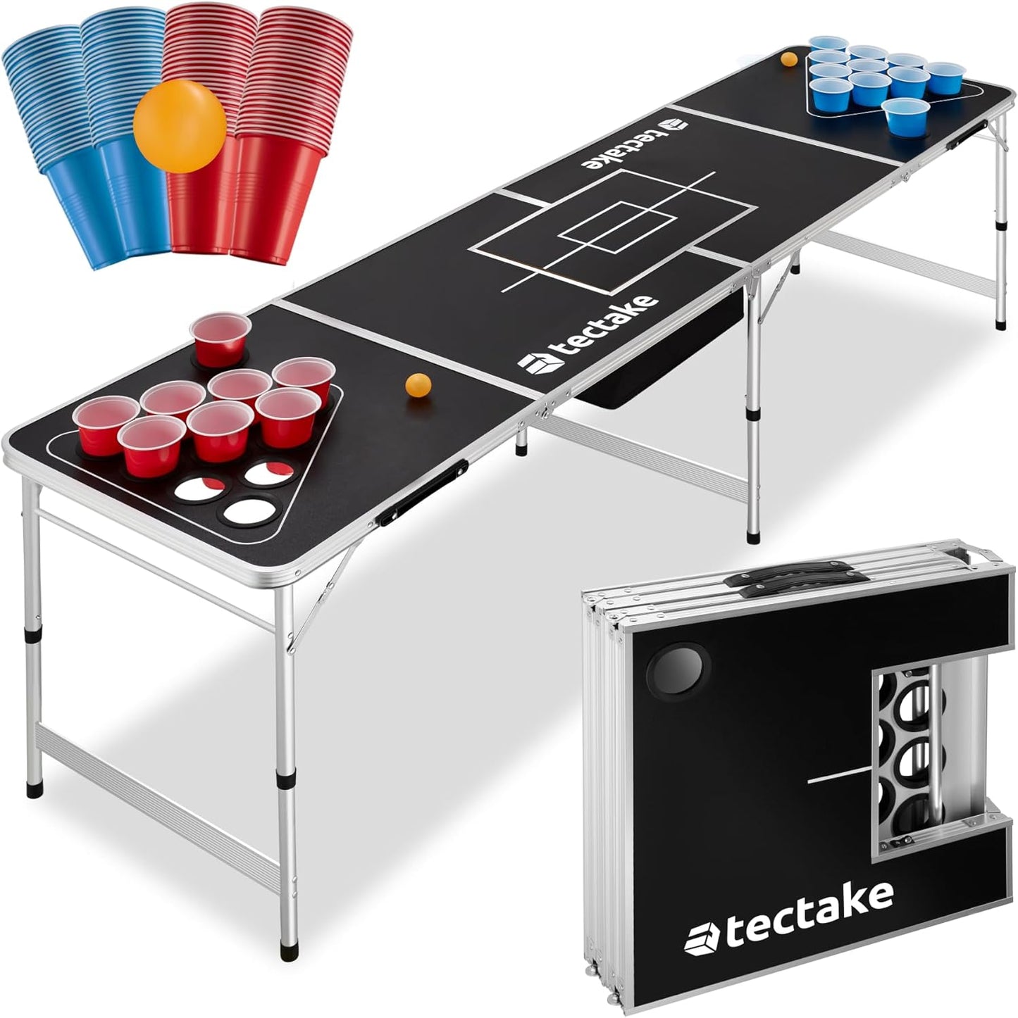 Bierpong Tisch mit Bechern und Bällen, klappbar, Beer Ball Blitz