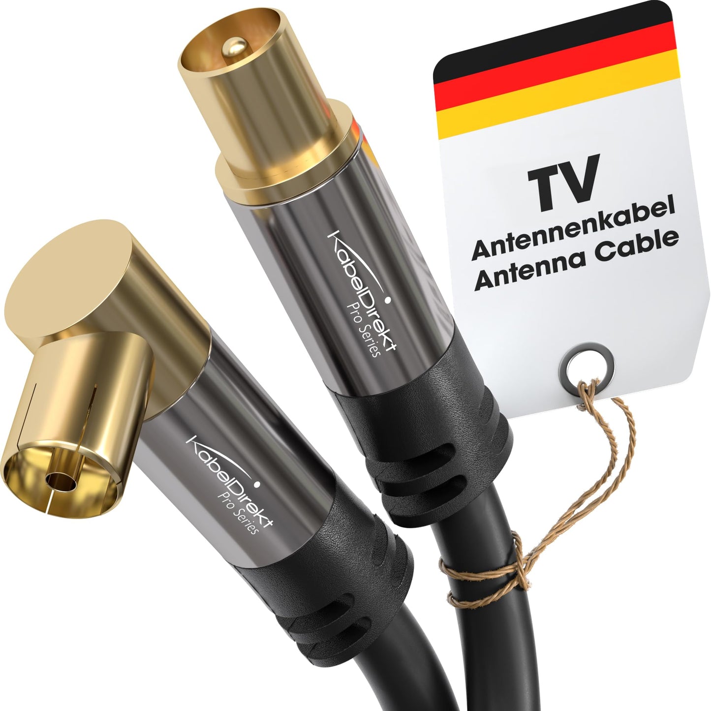4K Antennenkabel, Koaxialkabel, 90°/gerade, 10m Schwarz