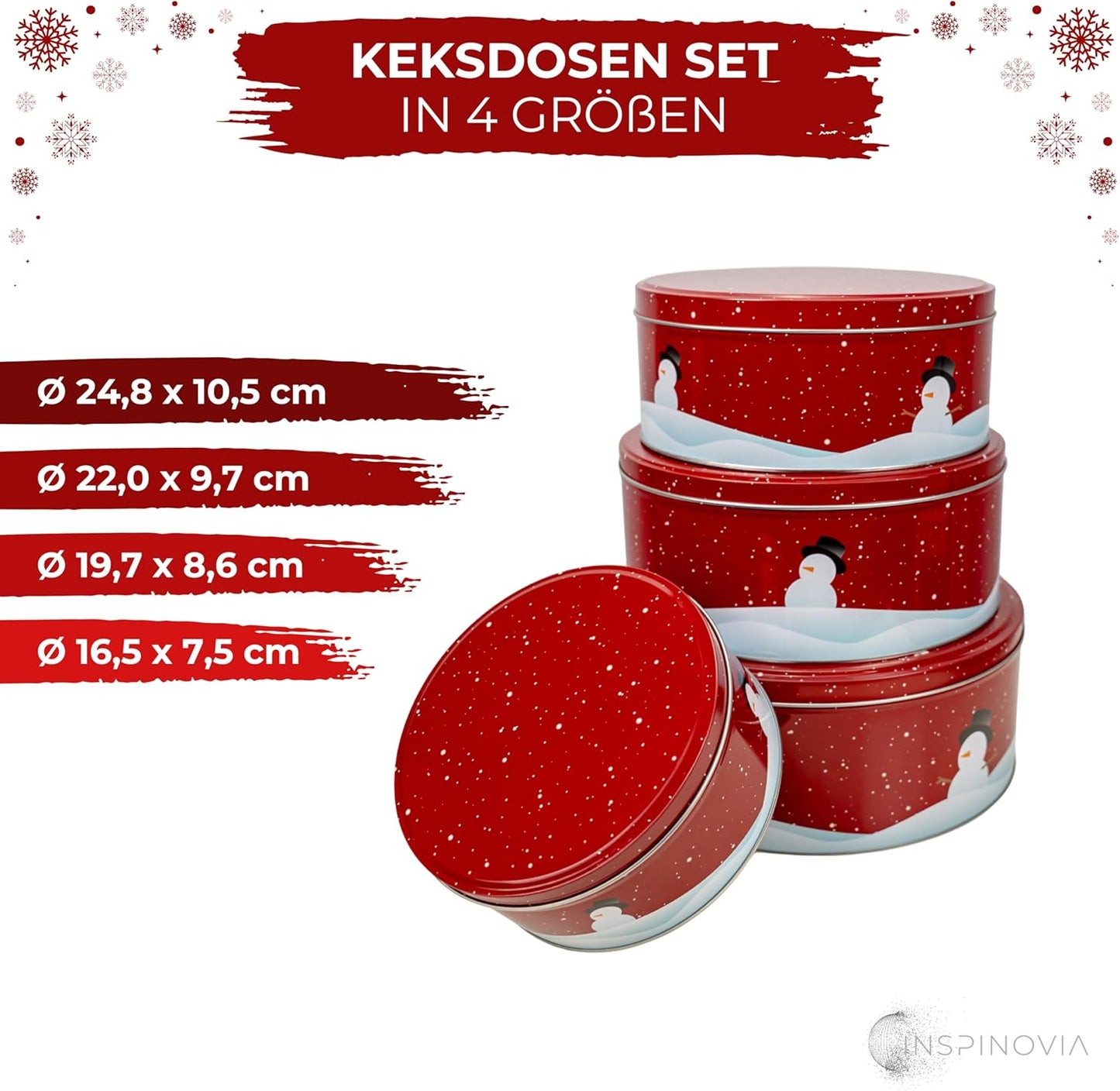 4er-Set Keksdosen für Weihnachtsplätzchen, Schneemann