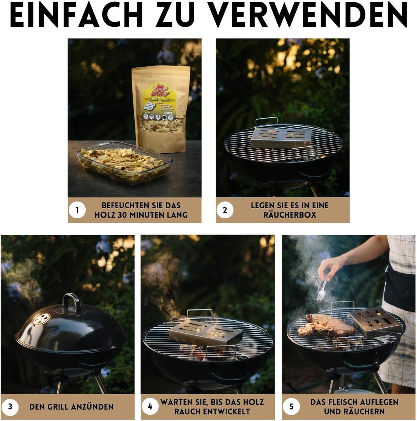 6-teiliges Räucherchips-Set: Olive, Orange, Mandel, Zitronen, Walnuss und Eiche, 6 x 1 L
