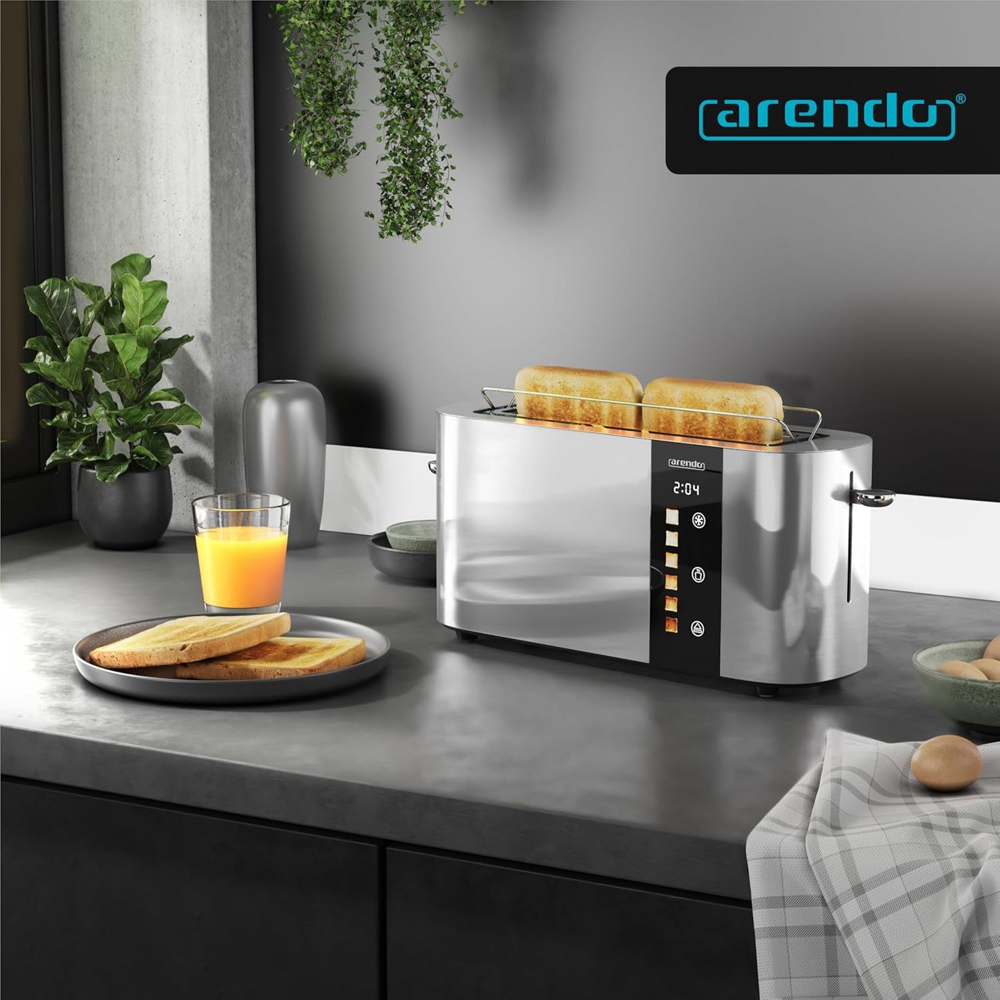 Edelstahl Langschlitz-Toaster mit Touchscreen, C: Steelsilver