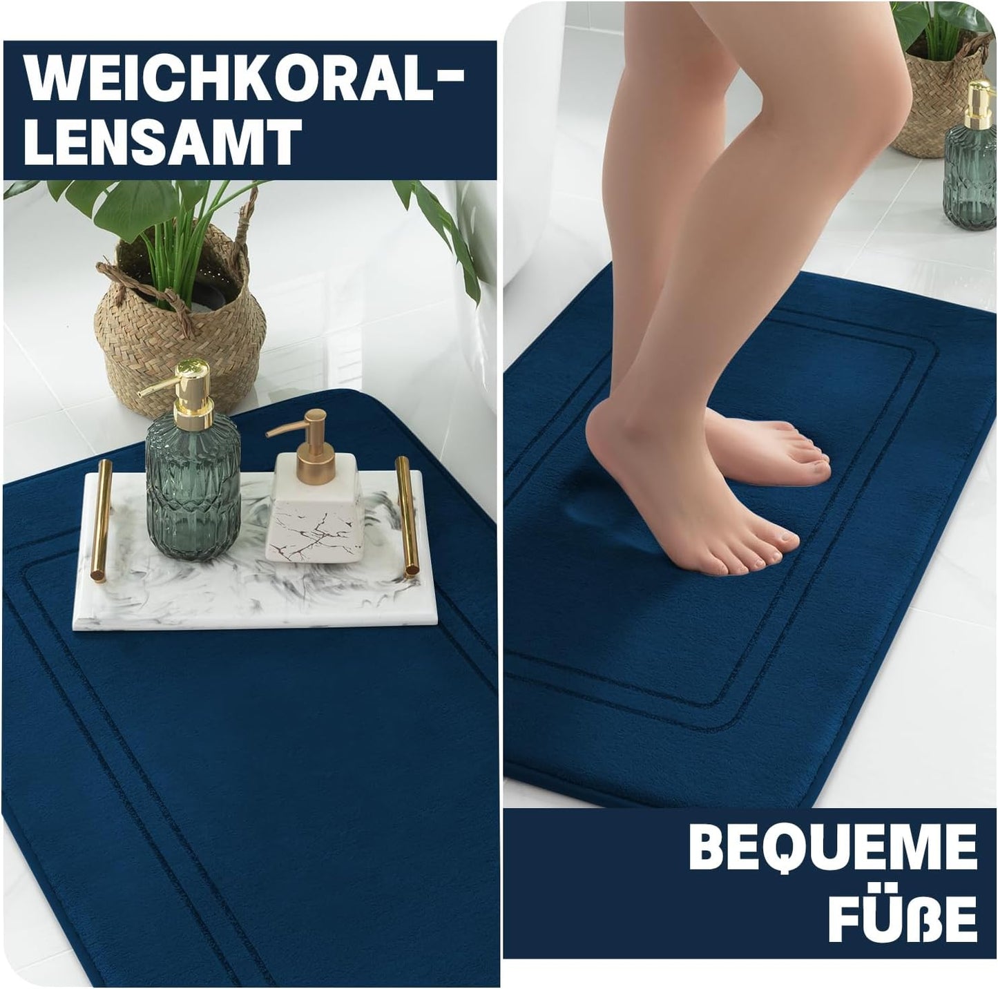 5-teiliges Badezimmerteppich-Set, rutschfest, waschbar, Multi-Size (5 Pieces) Navy Blau