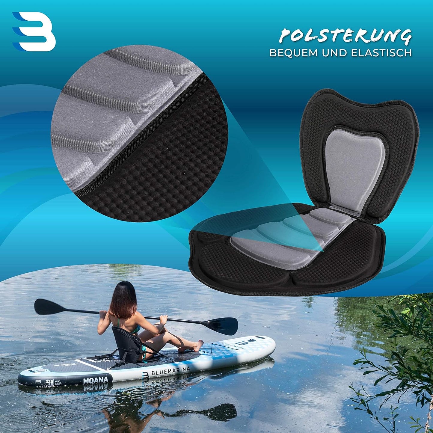 Kajaksitz für SUP-Board mit Paddel & Schaumstoffpolster