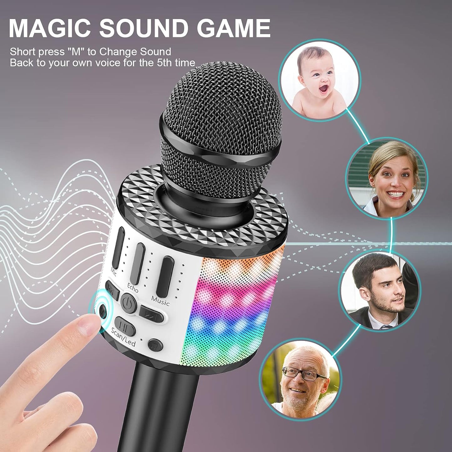 Karaoke-Mikrofon mit Bluetooth-Lautsprecher, Schwarz