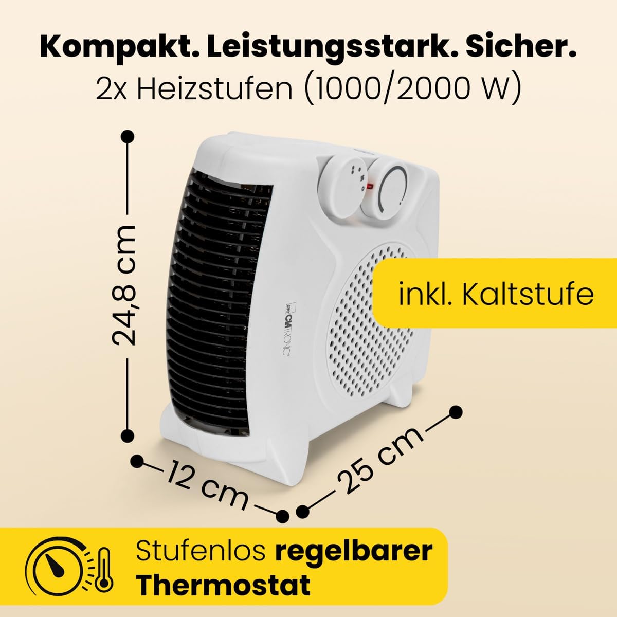 Kompakter Heizlüfter HL 3838 mit Ventilatorfunktion, Weiss