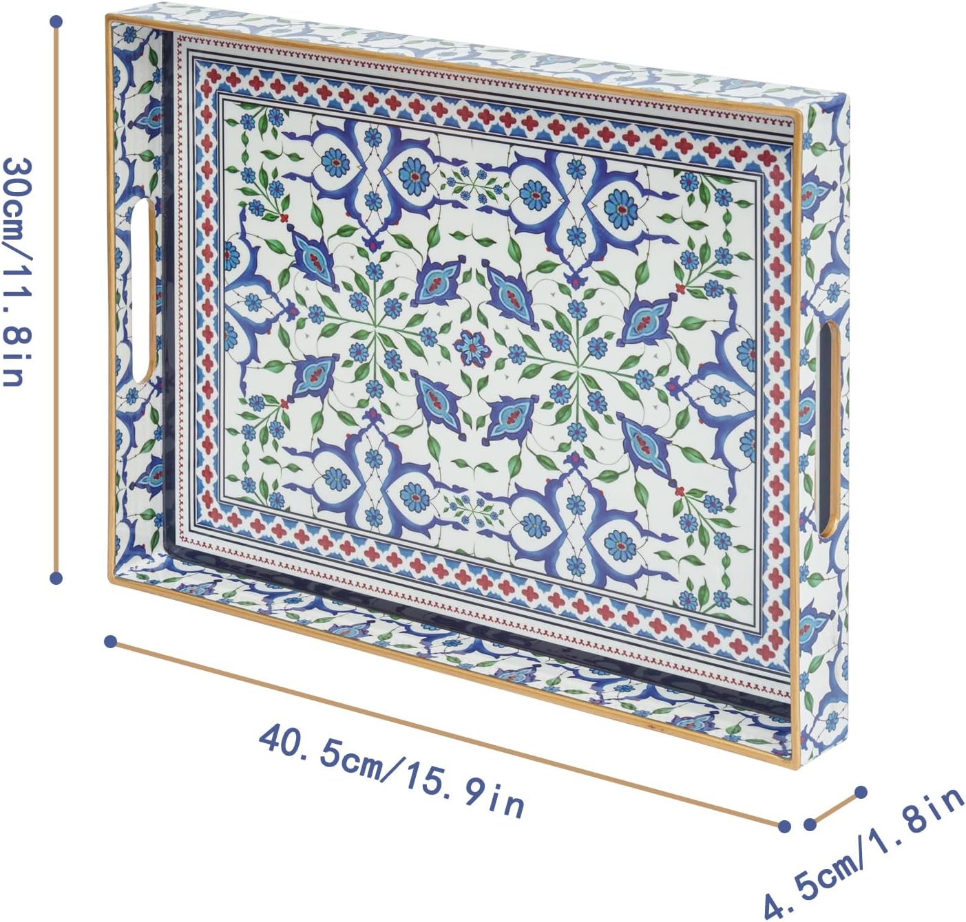 Rechteckiges Serviertablett 40x30 cm, Hellblau 40 x 30 x 4 cm Boho