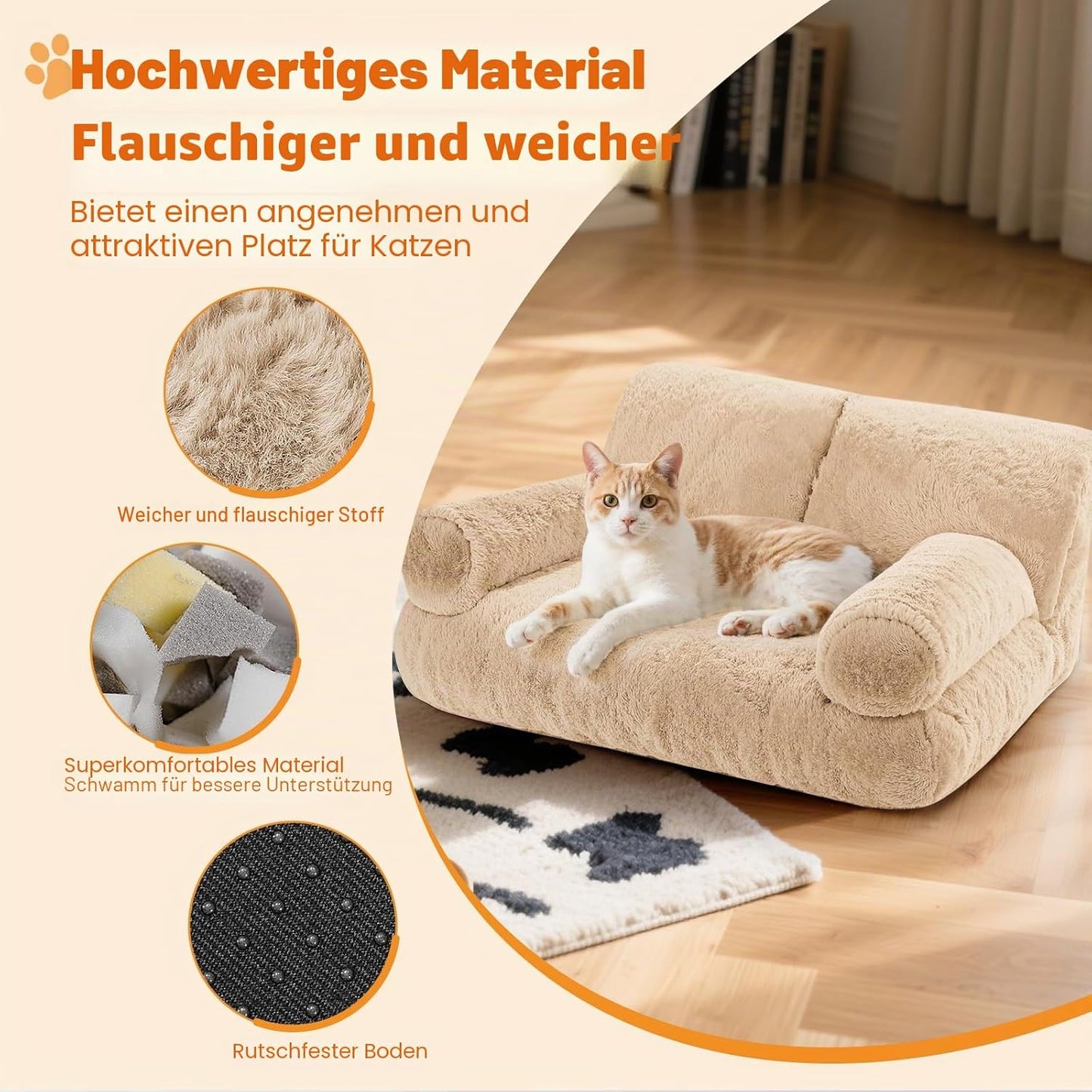 Orthopädisches Katzensofa mit abnehmbarem Bezug, Tea Milk Color 1