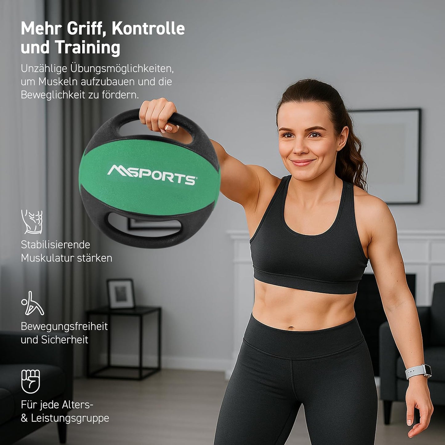 Medizinball mit Griffen, 9 kg - Smaragdgrün