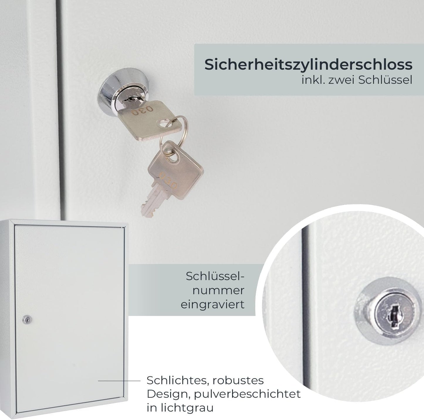 Abschliessbarer Schlüsselschrank mit 64 Haken, Lichtgrau 64 Haken