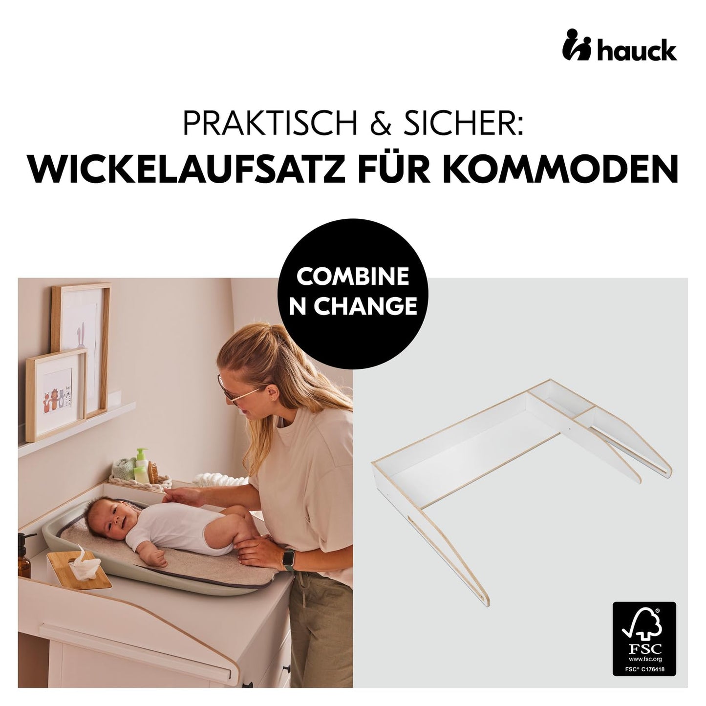 Wickeltischaufsatz Combine N Change, Wickelaufsatz, Weiss 104 x 78 x 15 cm
