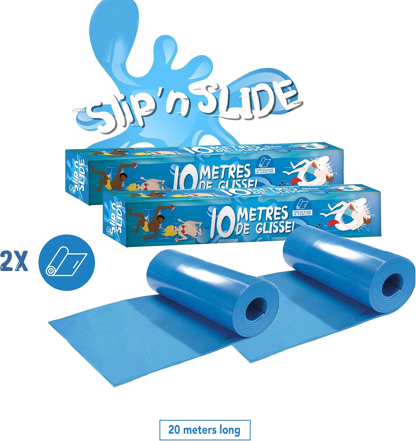 2 Slip'n Slide - Riesige Wasserrutschmatte (20 Meter), 2 Slip'n Slide Blau