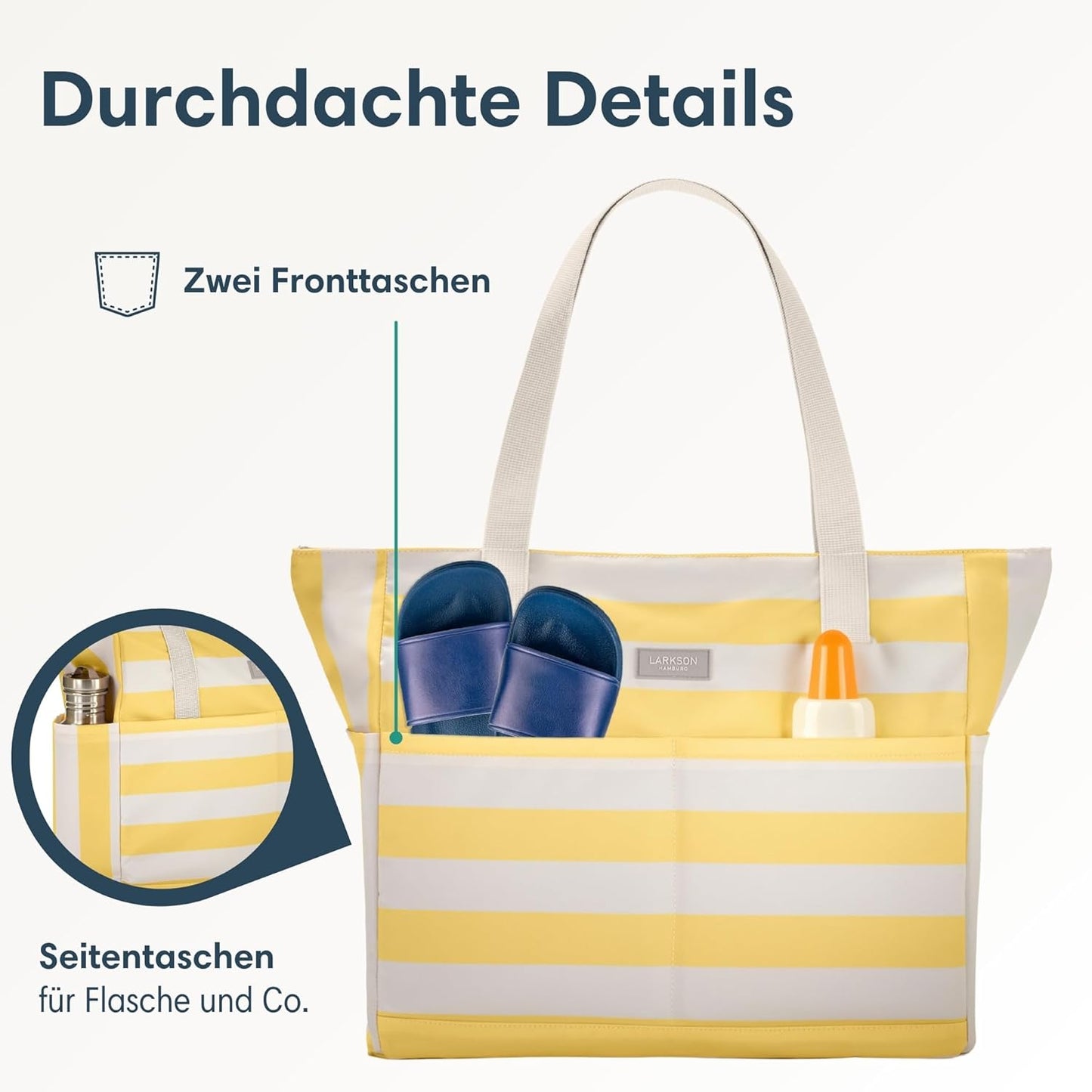 Strandtasche Linn mit Reissverschluss, Gelb - Gestreift