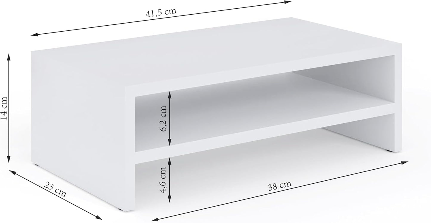 2-stufiger Monitorständer mit Ablagefach, Weiss