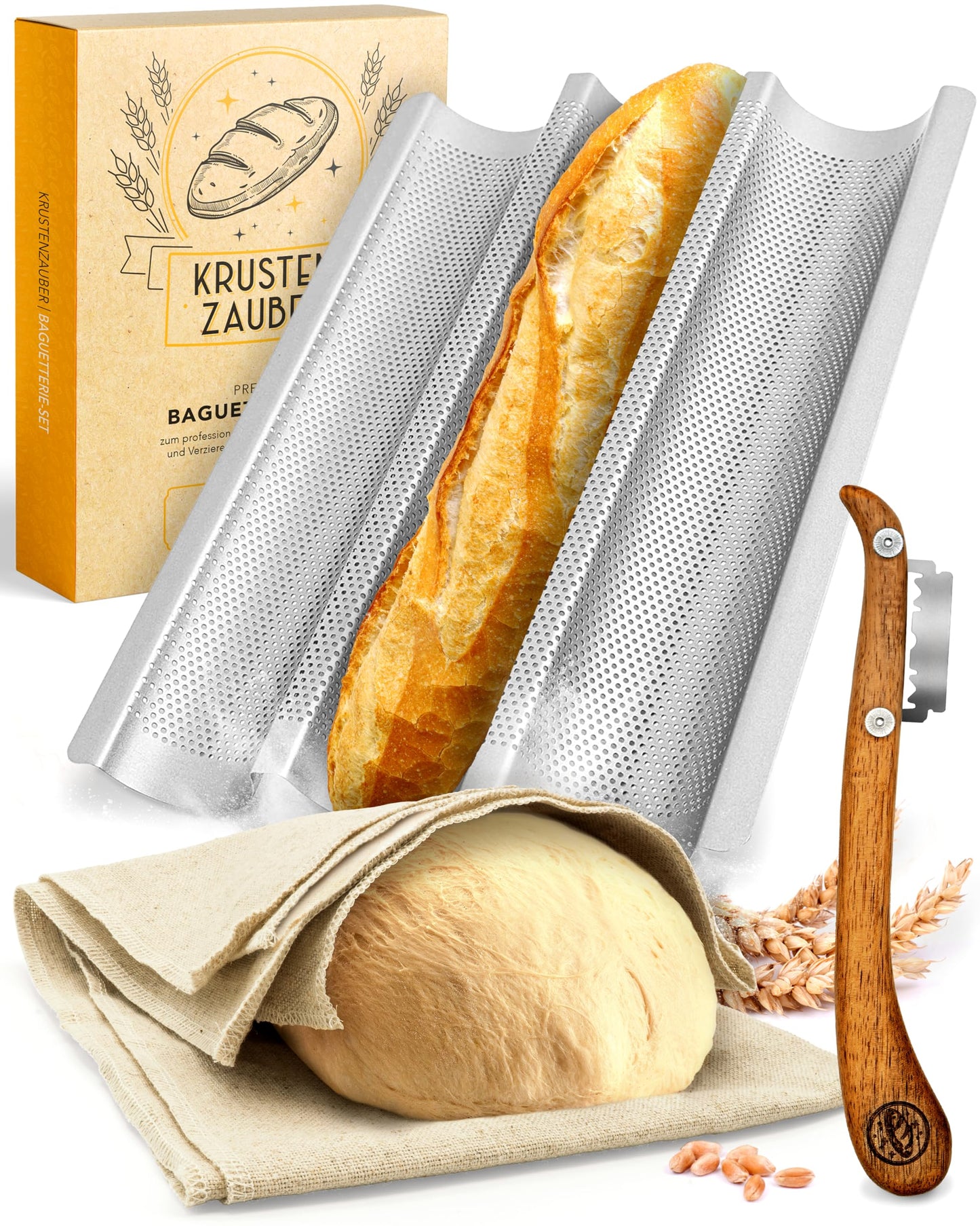3er Baguette Backform mit Bäckerzubehör, Baguetteform - 3er Set