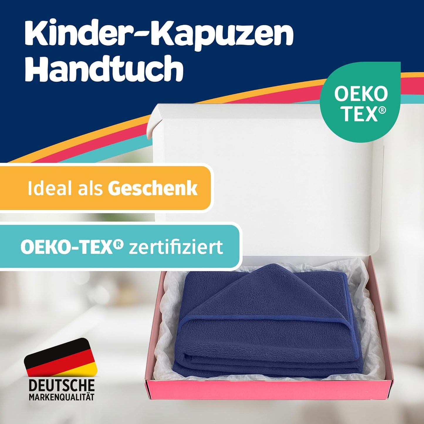 Kapuzenhandtuch für Babys & Kinder (100x100 cm), Blau