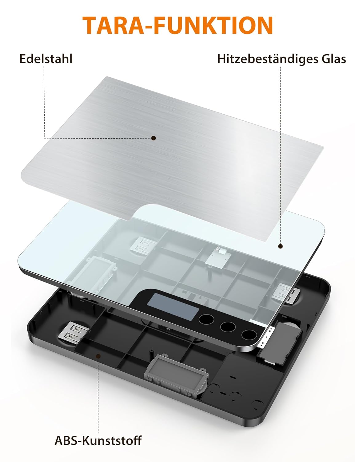 Digitale Küchenwaage mit grosser Wiegefläche (20 kg), Silber-2
