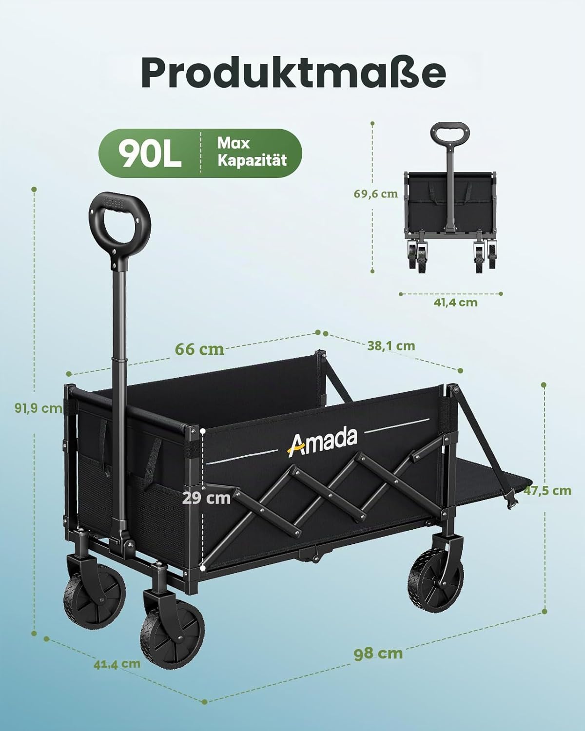 Faltbarer Bollerwagen, Schwarz