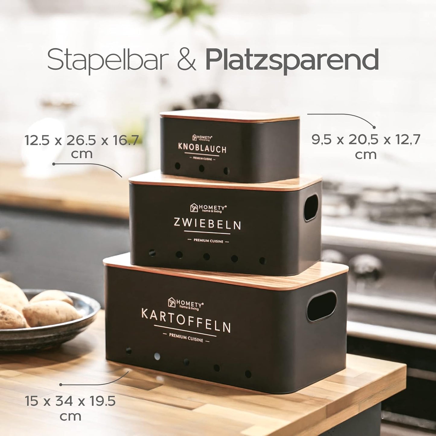 3er-Set Aufbewahrungsbox, Schwarz