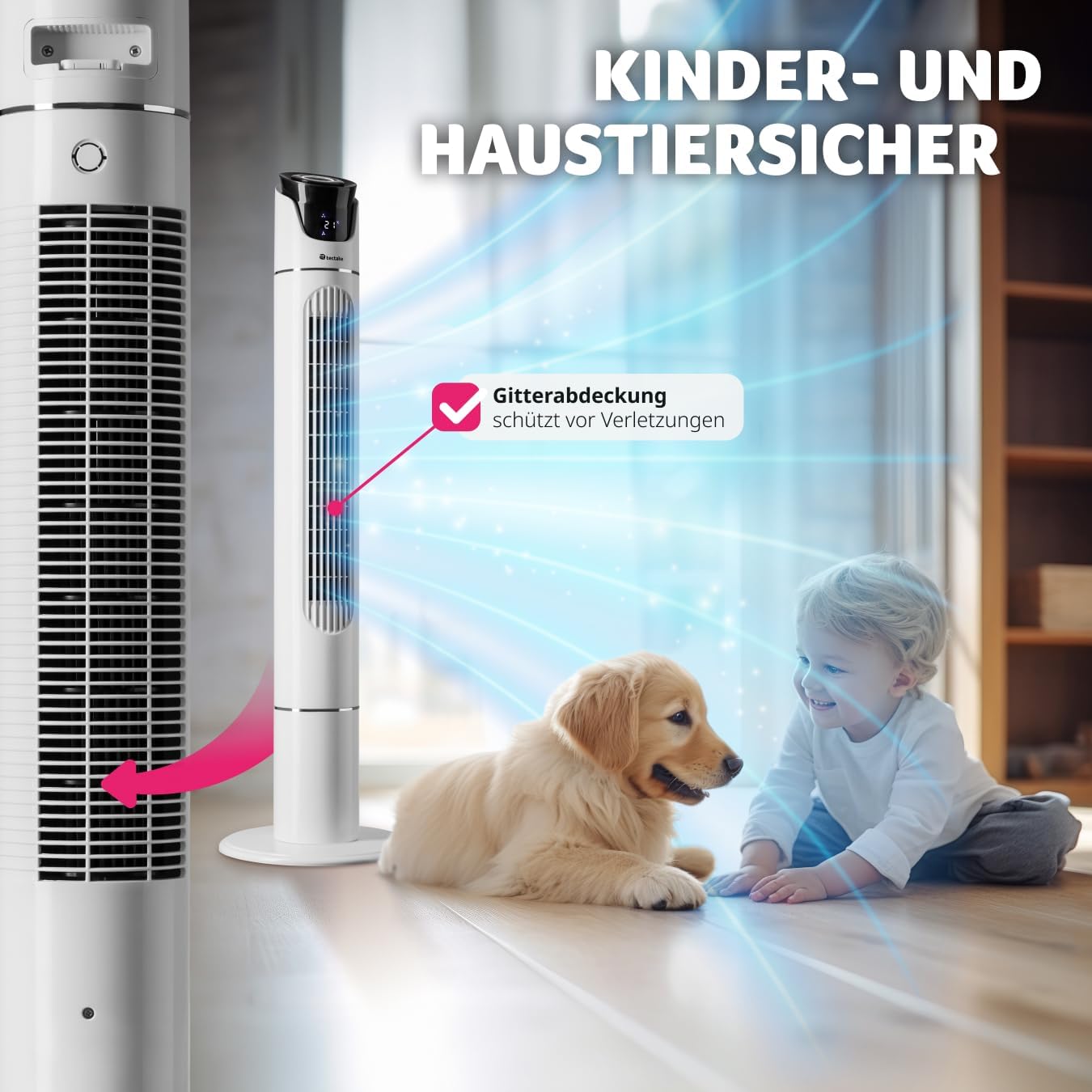 Turmventilator mit Fernbedienung und Timer, 31 x 110 cm