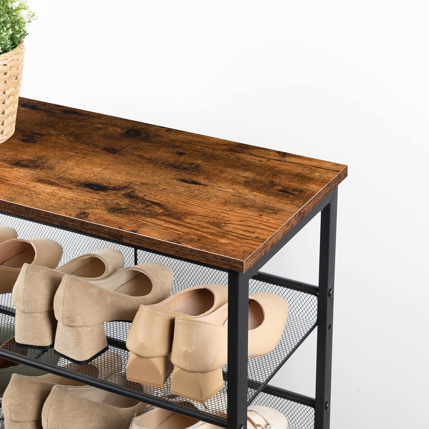 5-lagiges Schuhregal, Dunkelbraun + Schwarz 60 x 30 x 85 cm