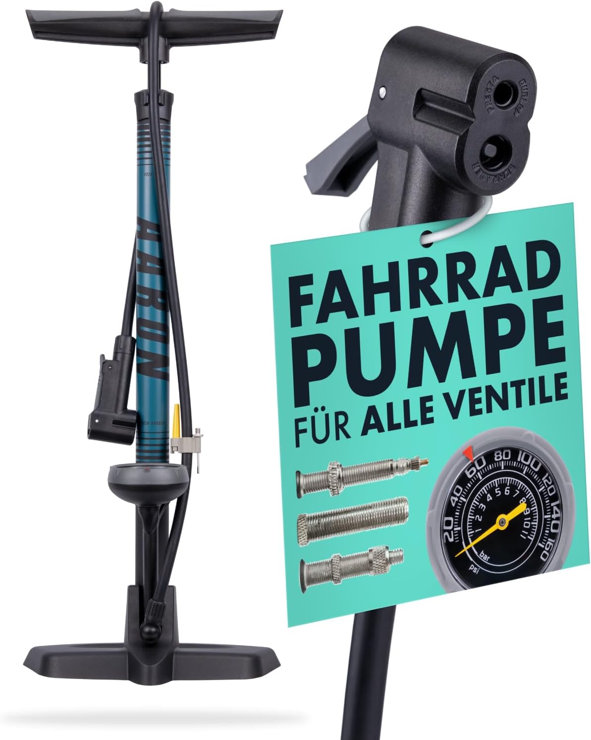Fahrradpumpe inkl. Ball Aufsatz, Blau V3