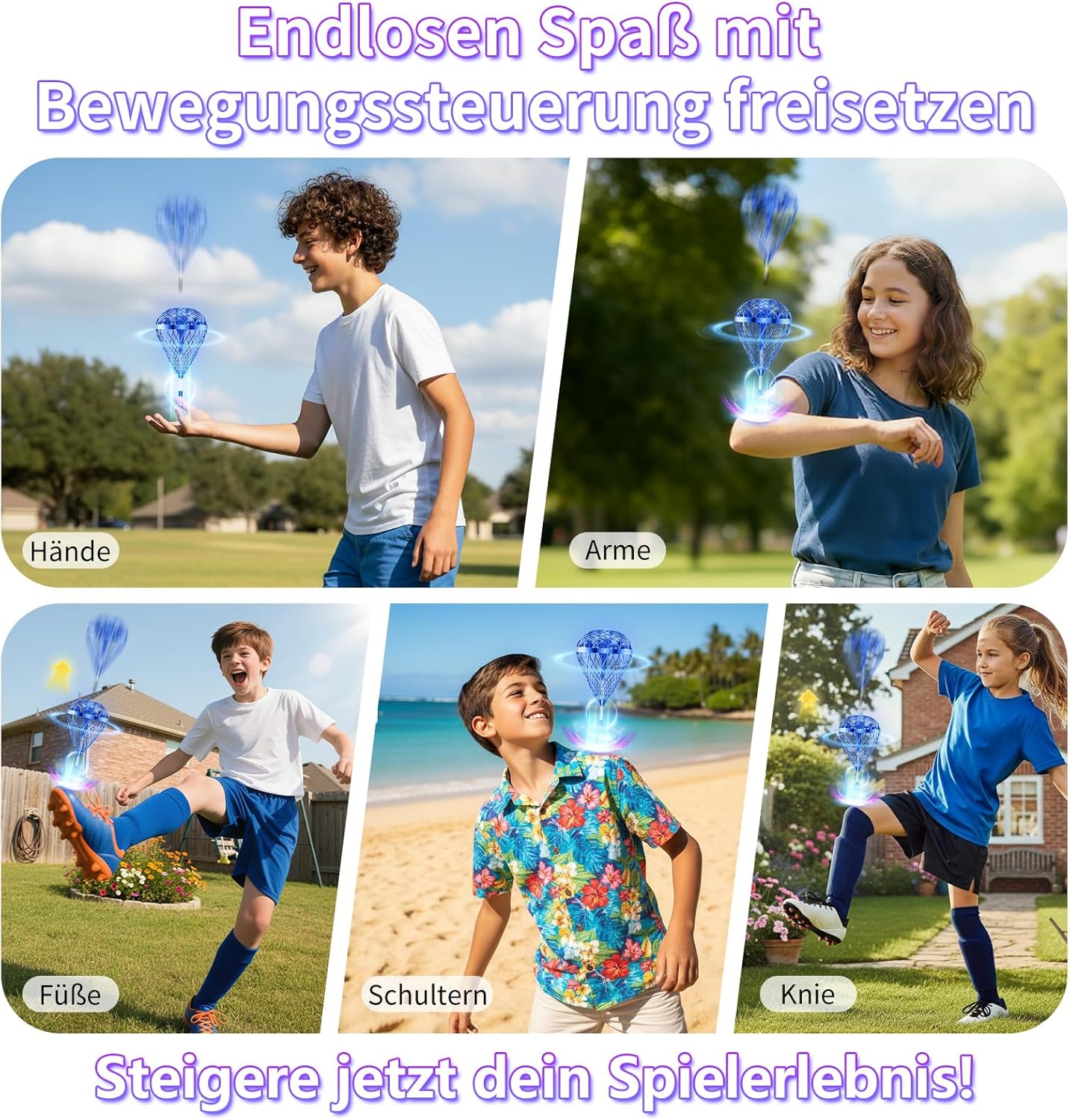 Fliegender Ball Lite Spielzeug Drohne mit KI-Steuerung, Blau Lite