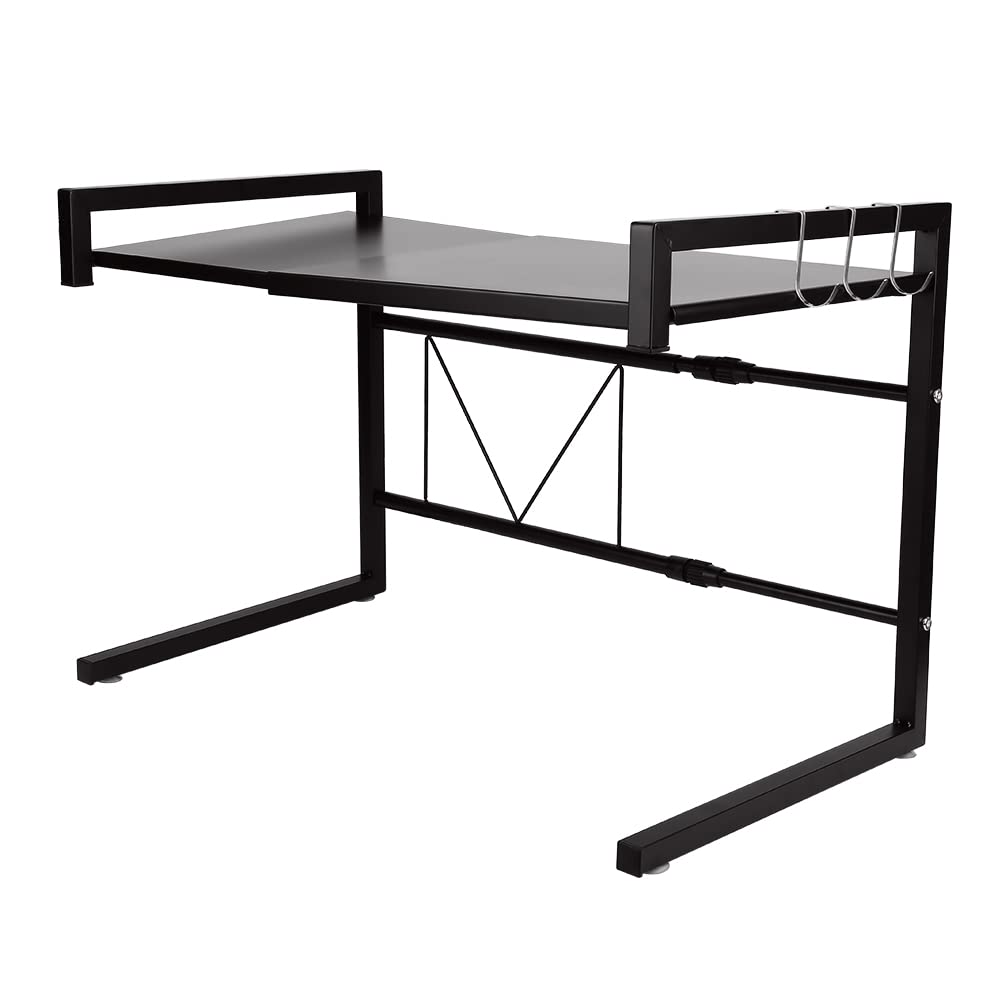 2-stöckiges Mikrowellen-Regal höhenverstellbar, mit 3 Aufhängehaken, 2 Ebenen, Schwarz, 40-65 Cm, 1 Stück