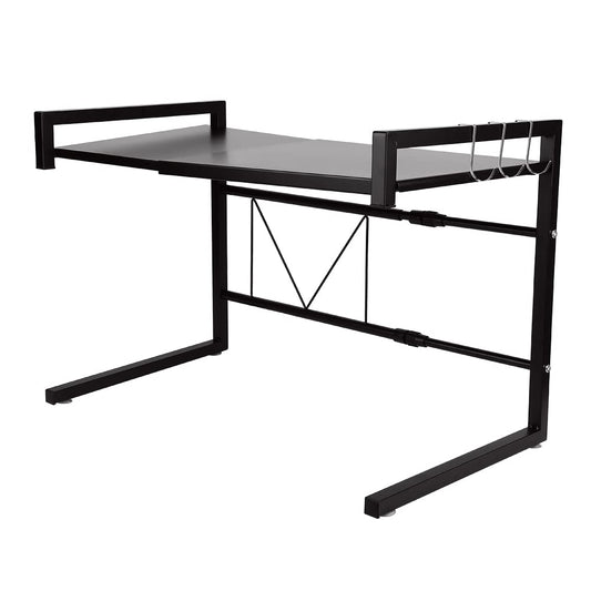 2-stöckiges Mikrowellen-Regal höhenverstellbar, mit 3 Aufhängehaken, 2 Ebenen, Schwarz, 40-65 Cm, 1 Stück