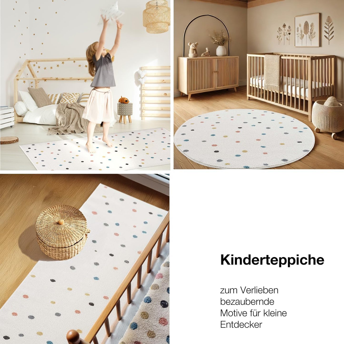 Kinderzimmerteppich mit bunten Punkten, 160 x 230 cm