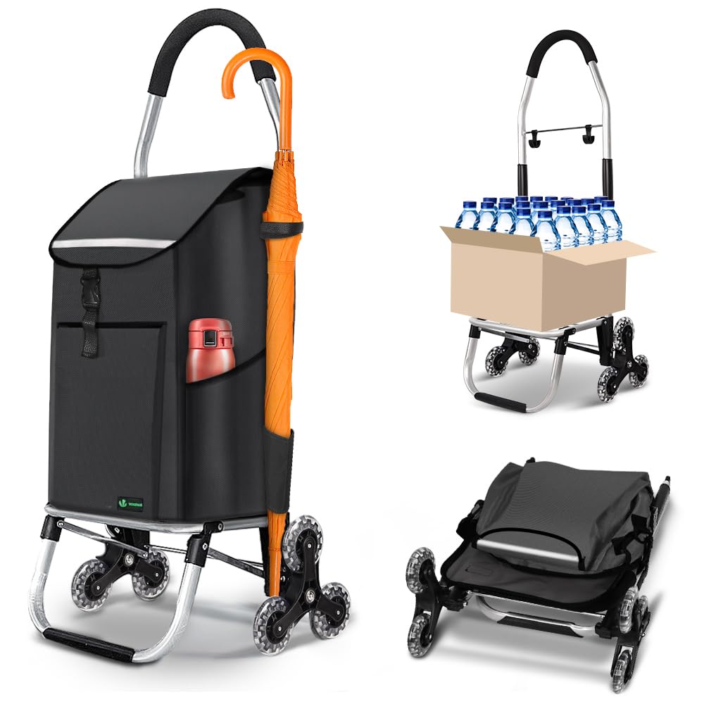 Einkaufstrolley mit Treppensteiger-Funktion, 58L Schwarz