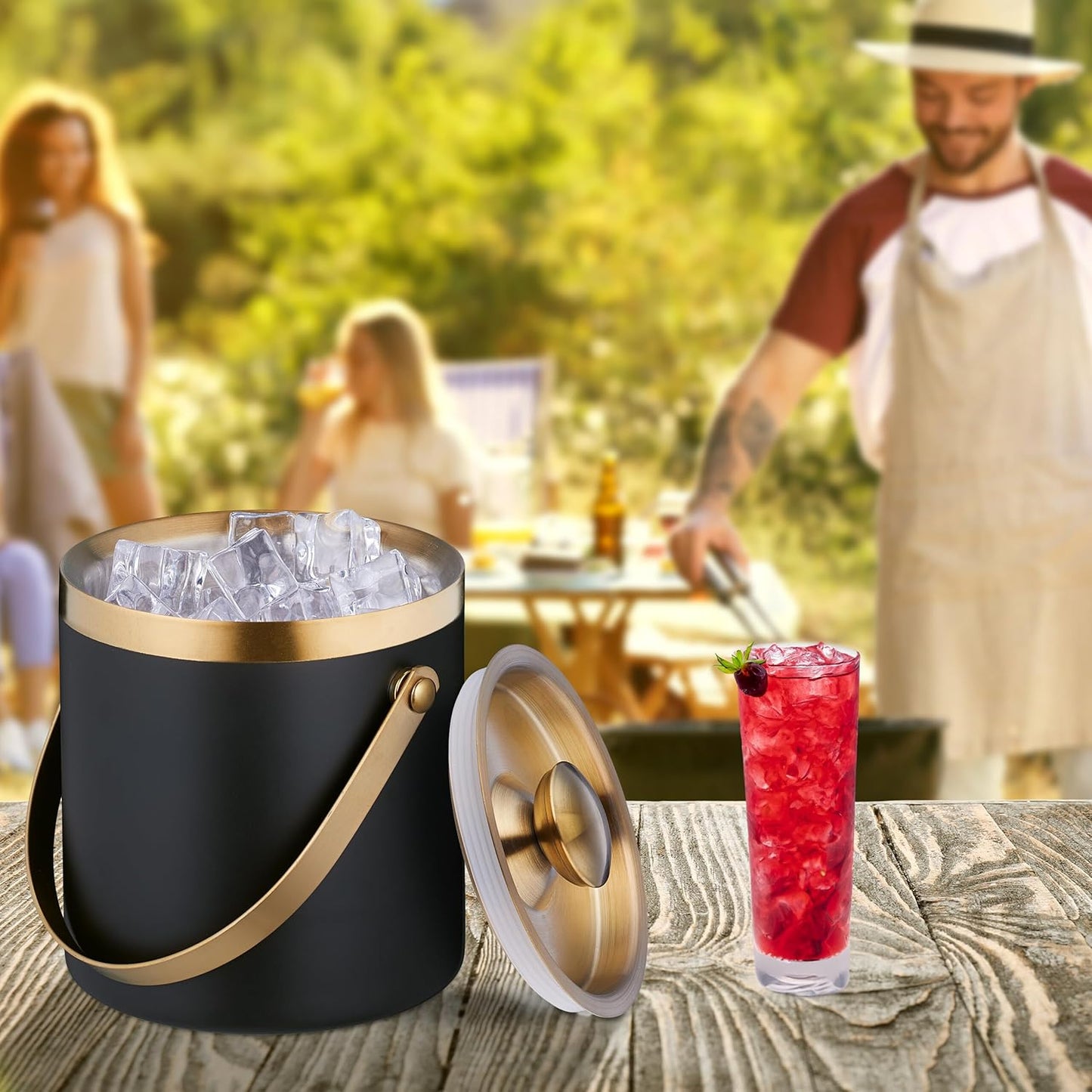 Eiswürfelbehälter mit Deckel, Schwarz/Gold