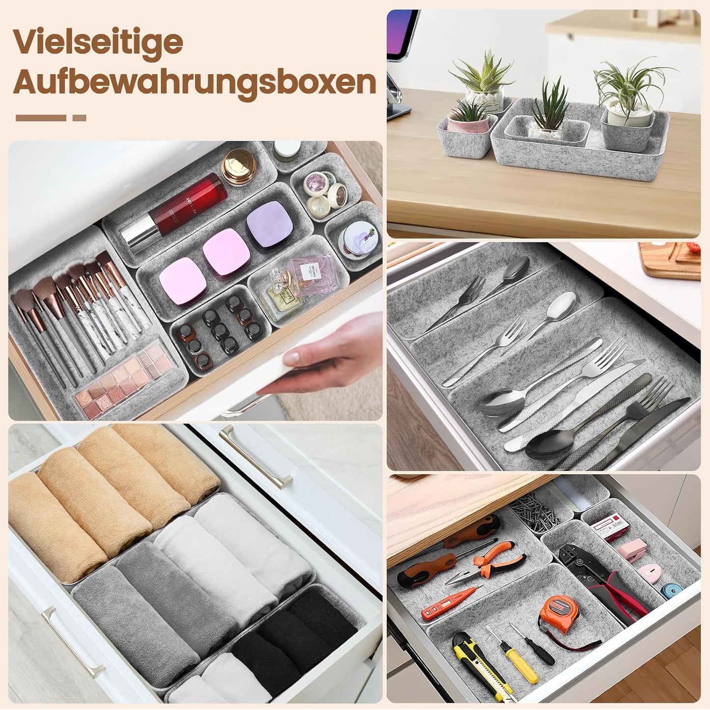 Schubladen Organizer Filz-Set (9 Stück), 9 Stück-Grau Grau