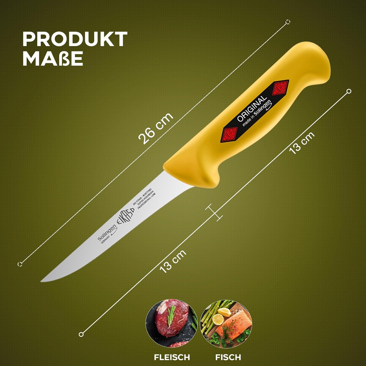 Ausbeinmesser, Profi-Fleischmesser, Gelb 13cm