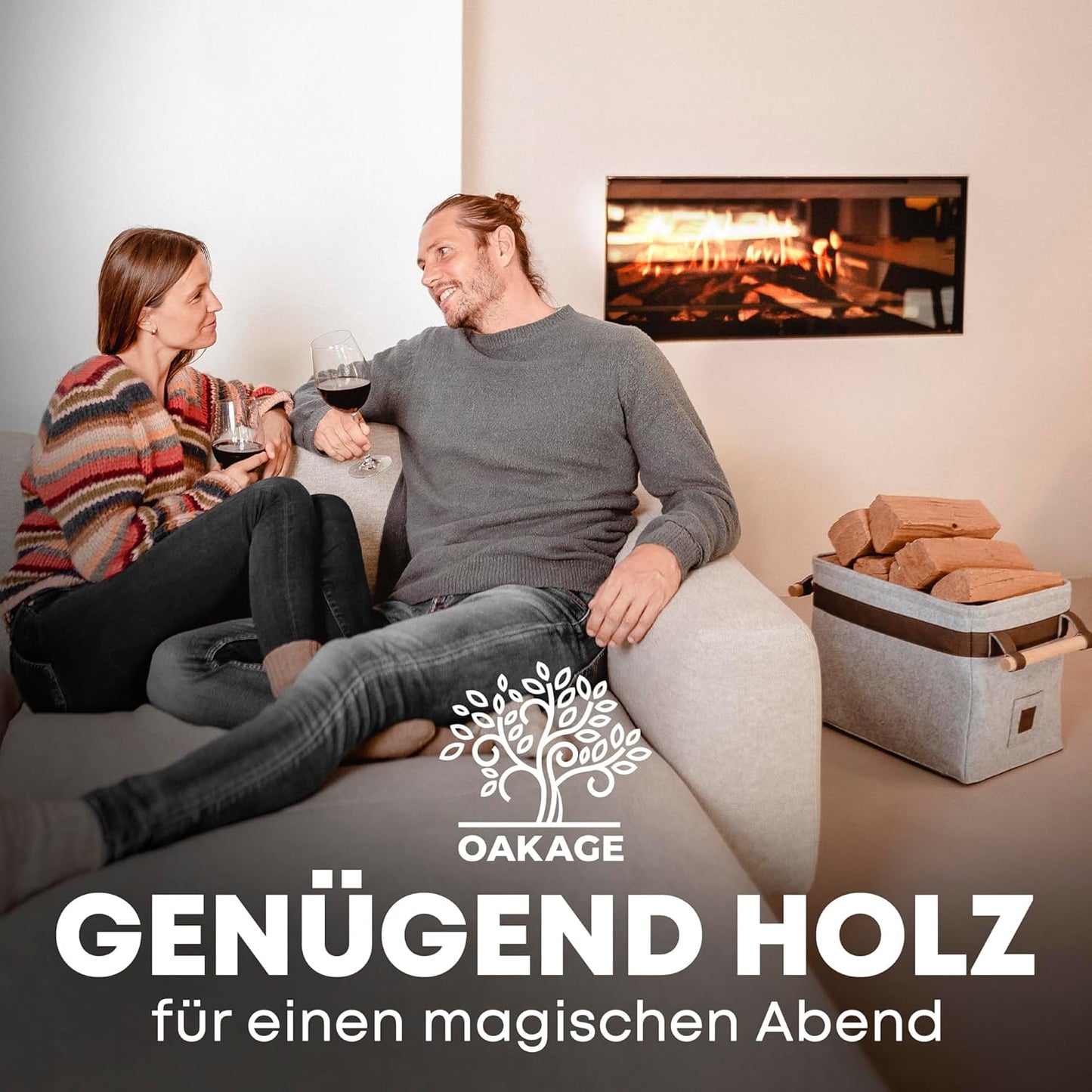 Holzkorb für Kaminholz, Hellgrau Single