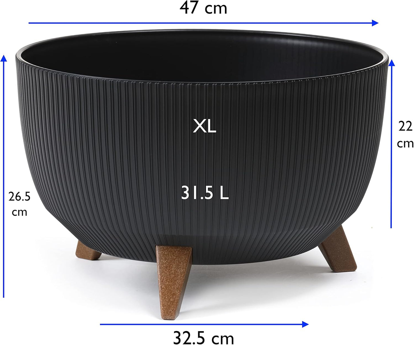 Blumentopfschale mit Füssen, Schwarz XL - 47 cm