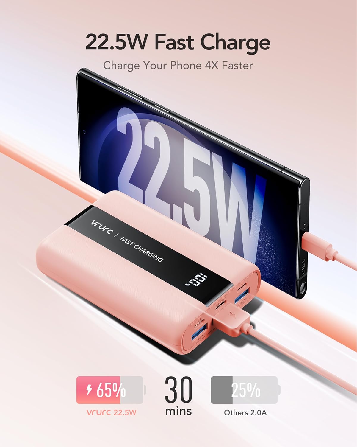 Powerbank mit Schnellladefunktion, Rosa