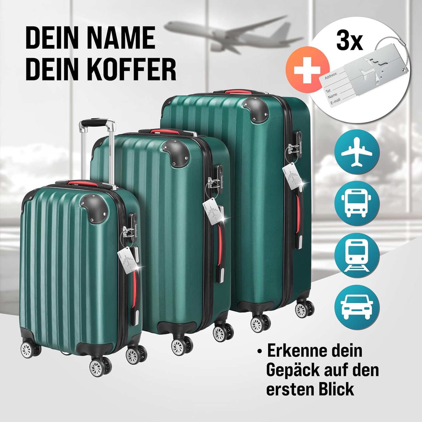 3-teiliges Hartschalenkoffer-Set mit Kofferwaage, Grün
