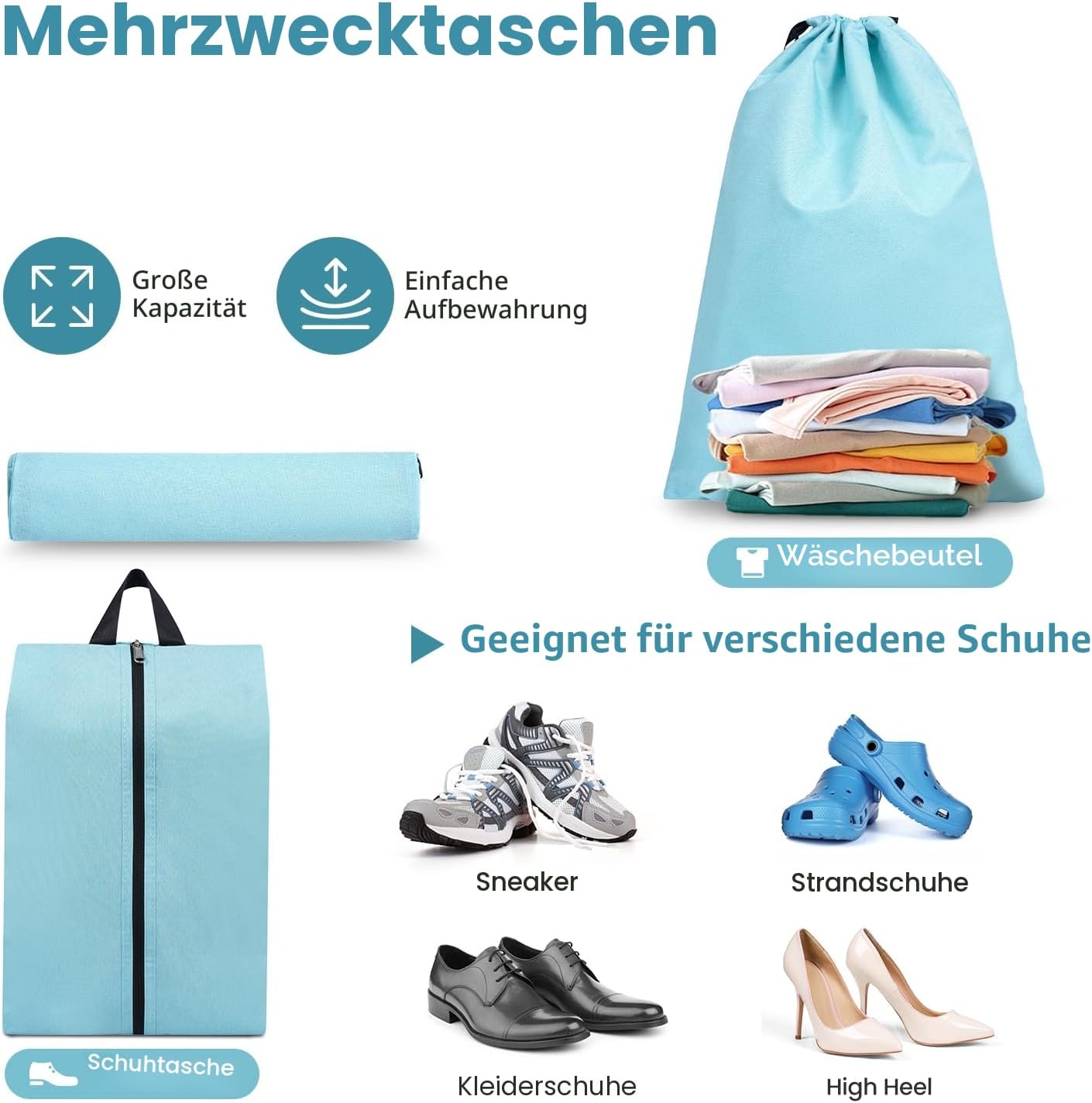 4-teiliges Kompressions-Packwürfel Set, Mint 4 Set