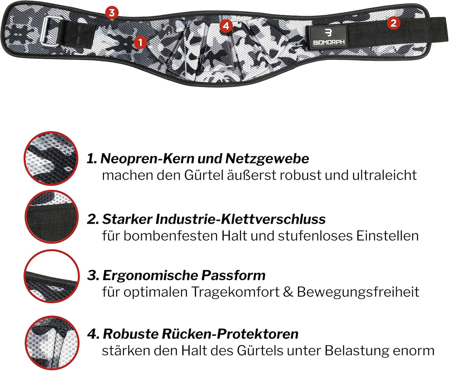 Gewichthebergürtel für Krafttraining & Powerlifting, Military Camo S - 80cm