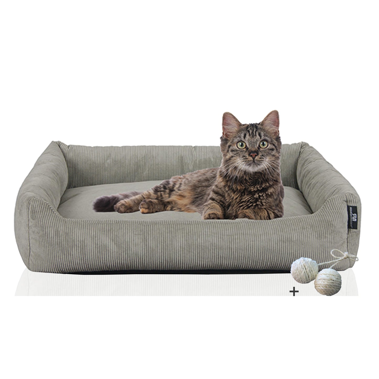 Katzenbett mit Spielkugelset, Grau feiner Cordstoff