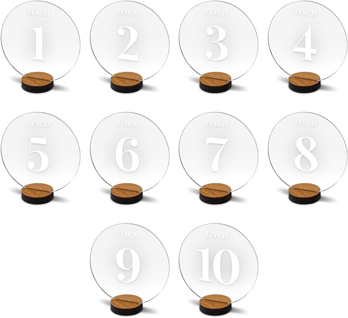 30er-Set Tischnummern mit Holzfuss, 30 Schlicht Serif
