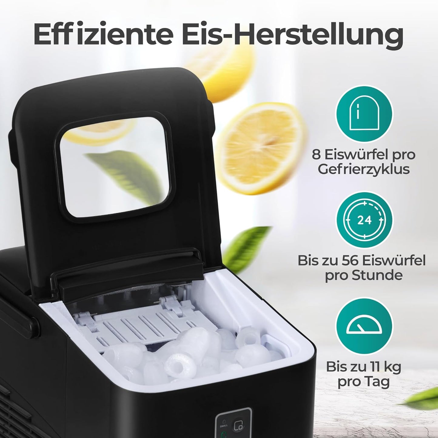 Eiswürfelmaschine, Schwarz 1L
