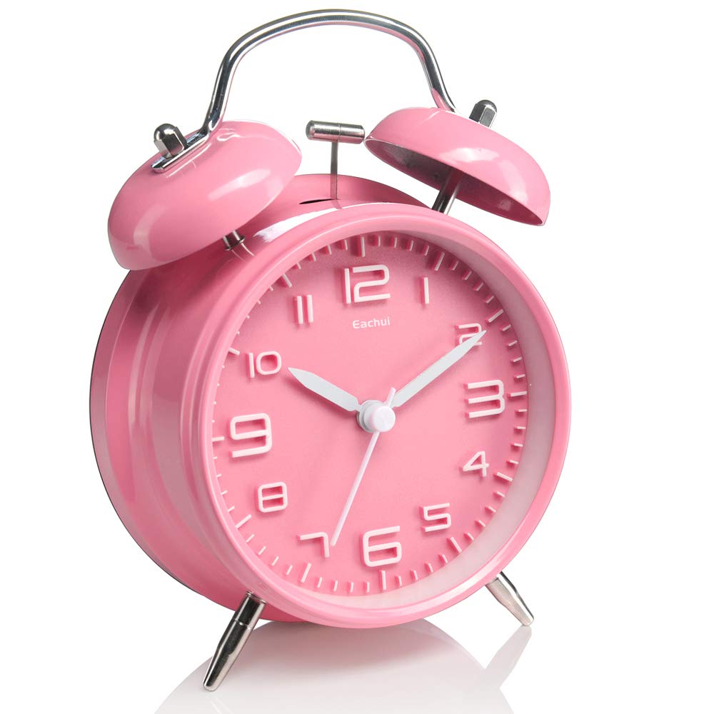 Doppelglockenwecker mit Nachtlicht, geräuschlos, Rosa