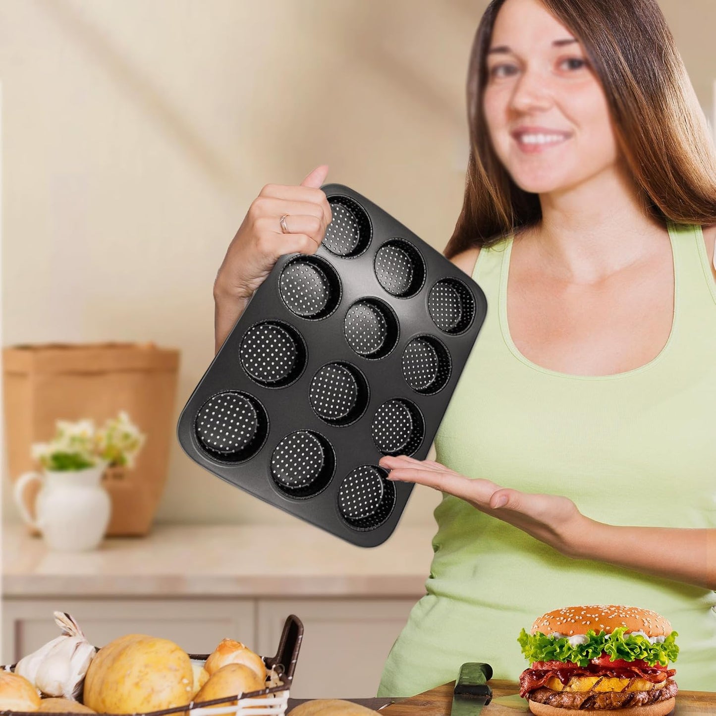 Mini Burger Brotblech mit Antihaftbeschichtung für 12 Bürgerbrötchen