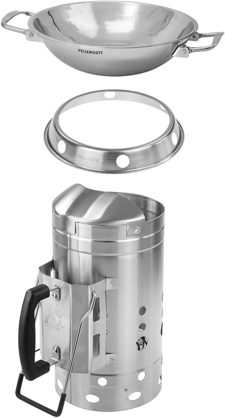 Wokpfanne mit Ring und Anzündkamin, Wok, Ring und Kamin