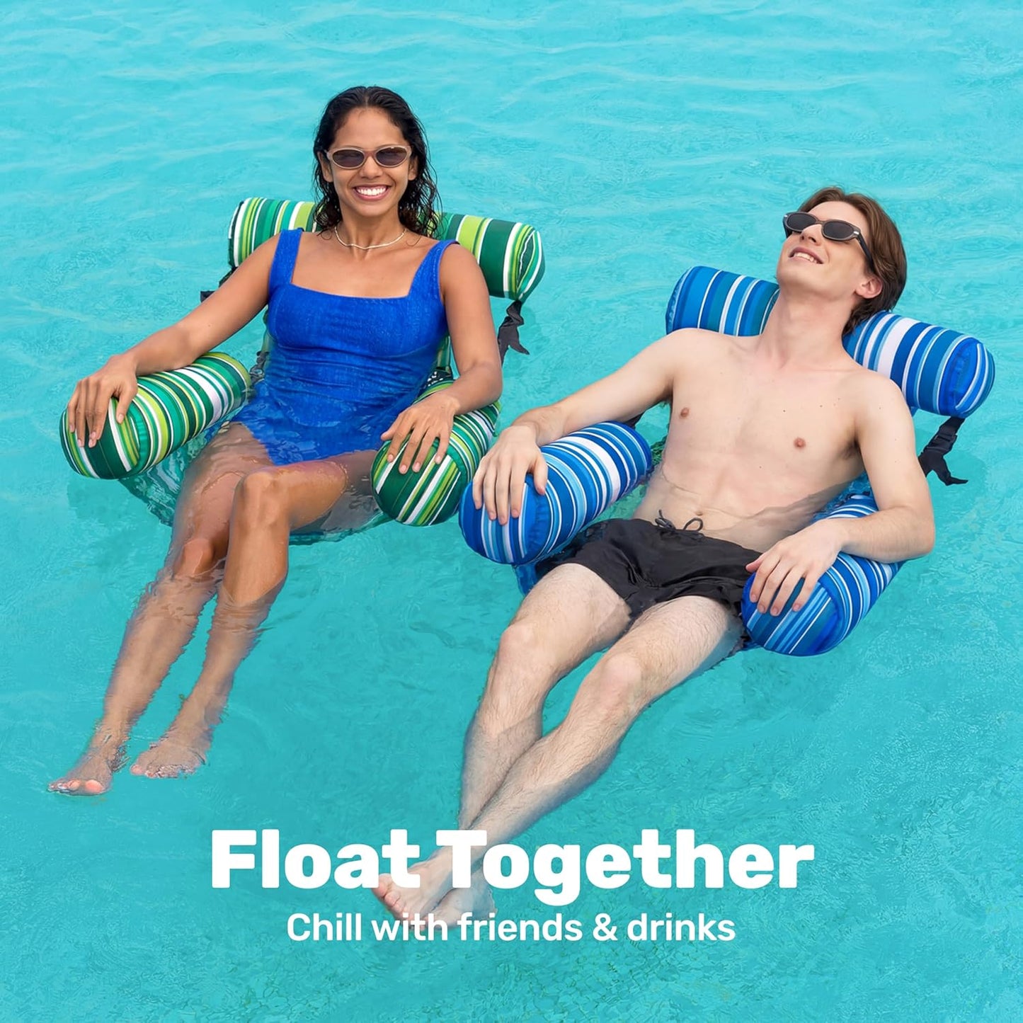 Aufblasbare Pool-Schwimmstühle, 2er-Set, Blå Och Grön